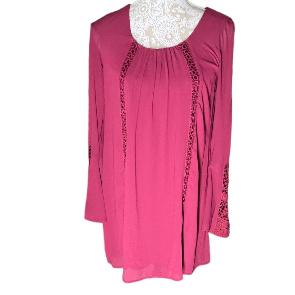 Sequin Hearts Burgundy Dress XS Lined Crochet Design Bohemian Mini Dress
